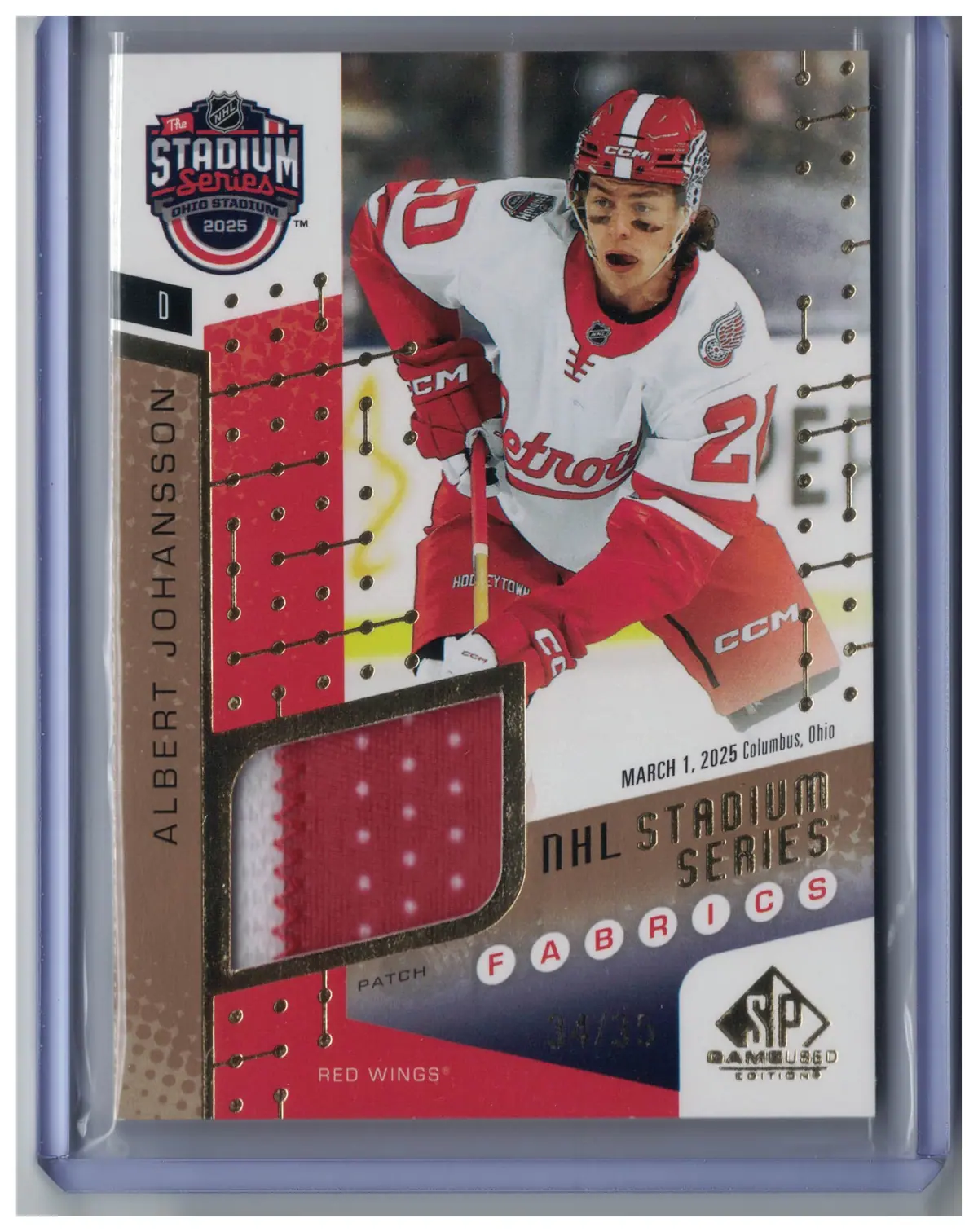 Albert Johansson Stadium Series Fabrics Patch /35 SSF-14 Red Wings SP Game Used — front